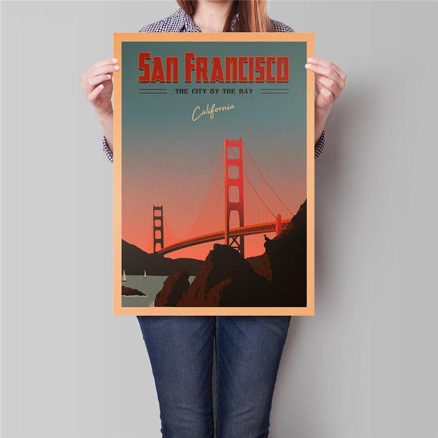 San Francisco City Travel Poster Antique Landscape Painting Vintage Kraft Paper Poster 42x30cm