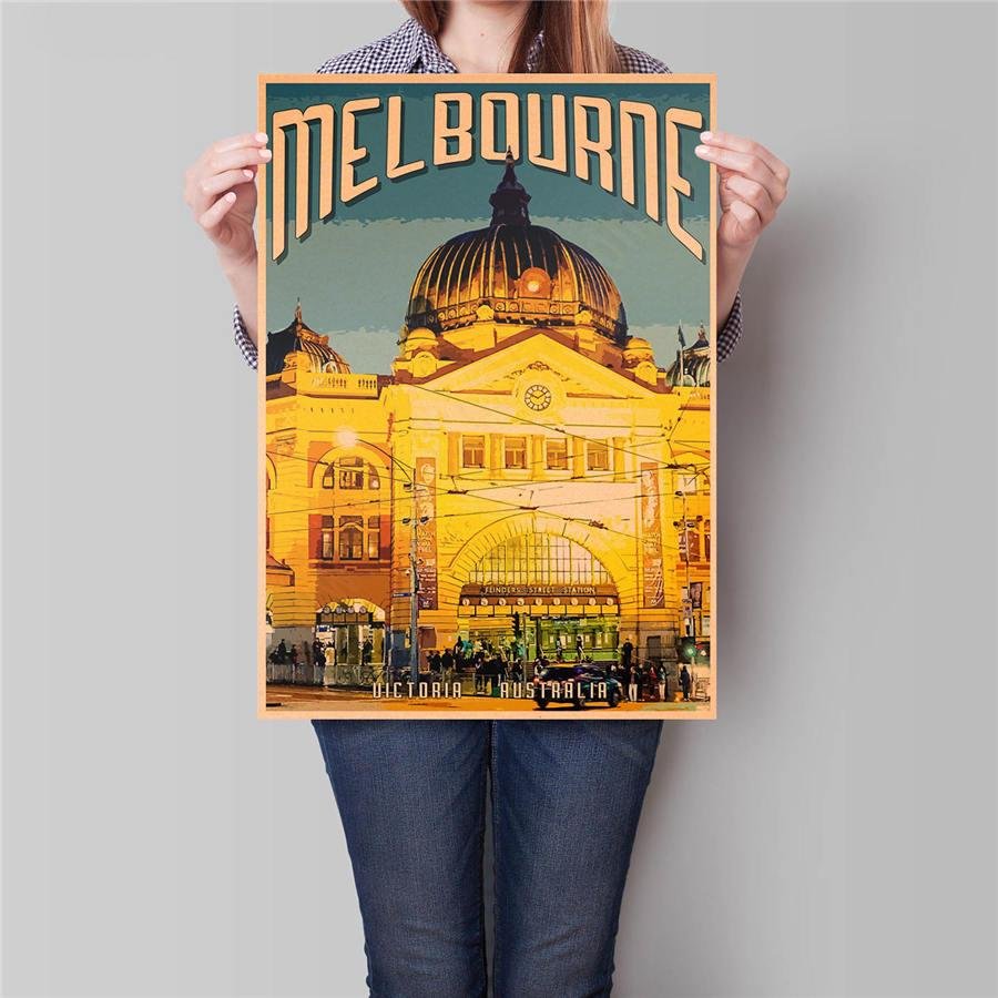 Melbourne City Travel Poster Antique Landscape Painting Vintage Kraft Paper Poster 42x30cm
