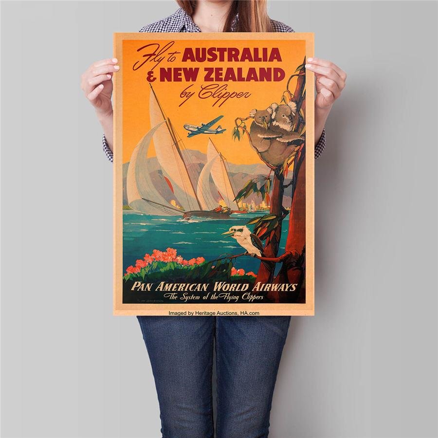 New Zealand City Travel Poster Hand Painted Tourist Attractions Vintage Kraft Paper Poster 42x30cm