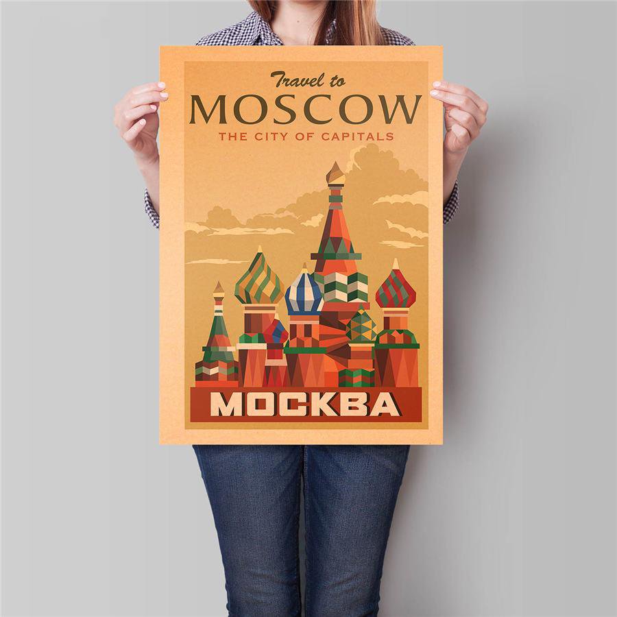 Moscow Tours Landscape Poster Hand Painted City Drawing Wall Sticker Poster 42x30cm