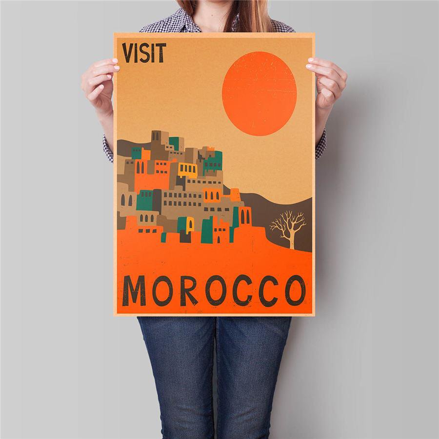 Morocco City Travel Poster Antique Landscape Painting Vintage Kraft Paper Poster 42x30cm