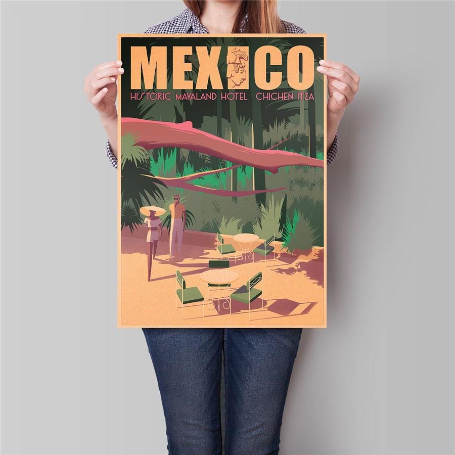 Mexico City Travel Poster Antique Summer Landscape Painting Vintage Kraft Paper Poster 42x30cm