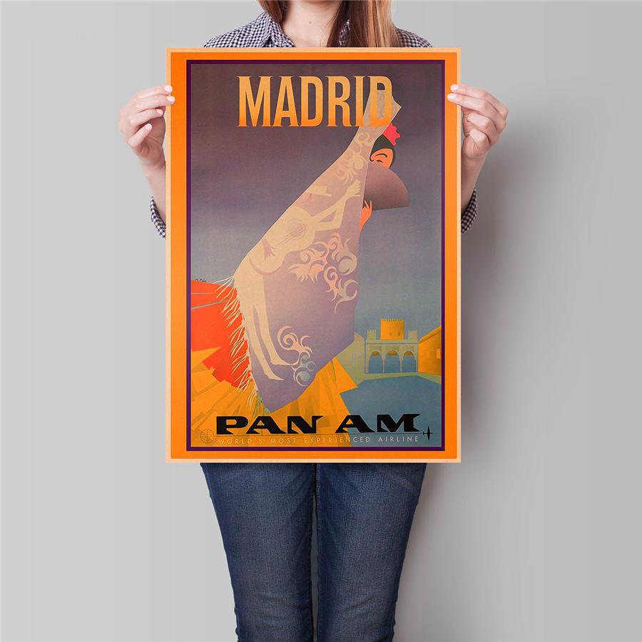 Madrid Landscape Poster Hand Painted City Travel Drawing Wall Sticker Poster 42x30cm
