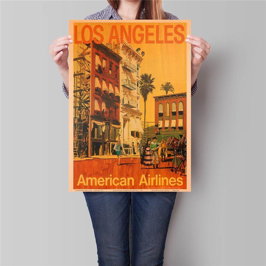 Log Angeles Landscape Poster Hand Painted City Drawing Wall Art Sticker Poster 42x30cm