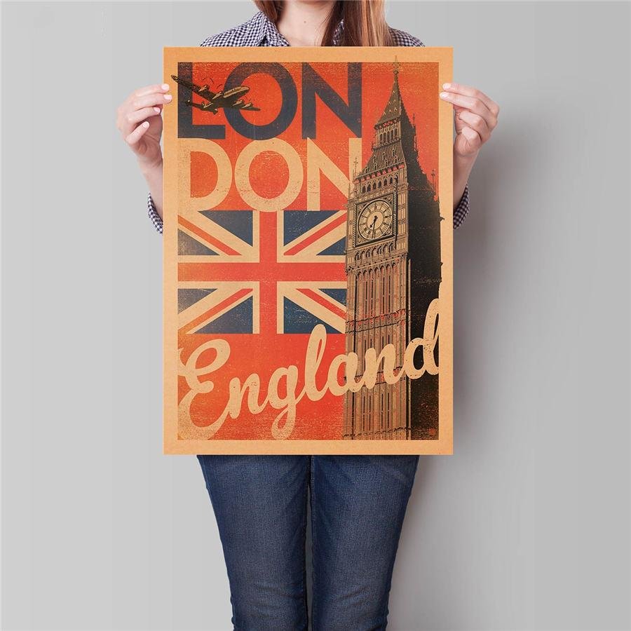 London Poster Hand Painted Big Ben Drawing City Travel Wall Art Kraft Paper Poster 42x30cm