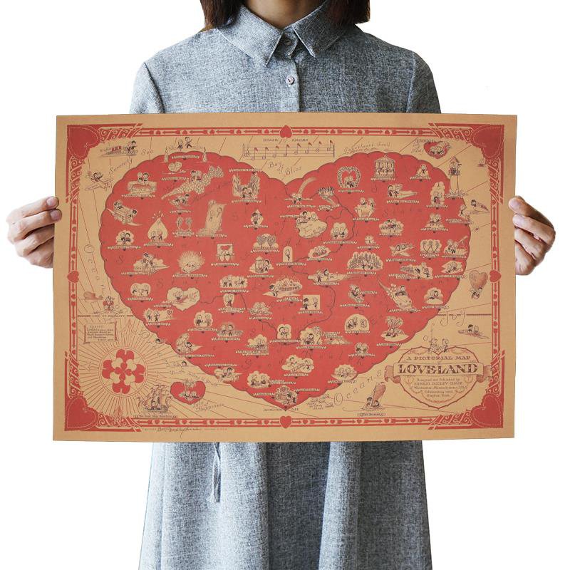 Hand Painted Posters Love Vintage Kraft Paper Home Decorative Wall Sticker 51x36cm
