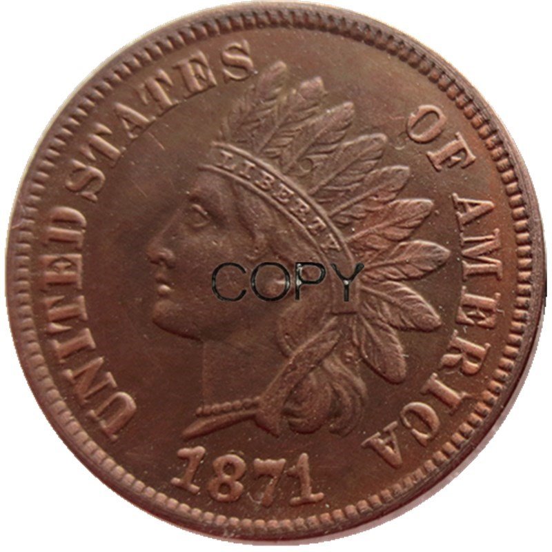 US 1871 Indian Head One Cent Copper Copy Coins