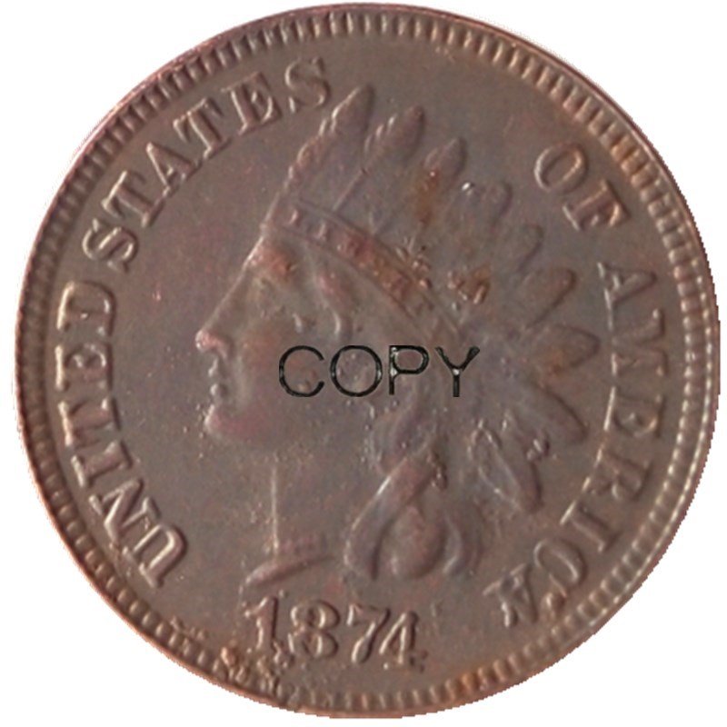 US 1874 Indian Head One Cent Copper Copy Coins