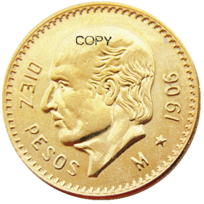 1906 Mexico 10 Peso Gold Plated Copy Coin