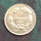 US 1887 Three Dollars $3 Copy Coin US 1887 Three Dollars $3 Copy Coin