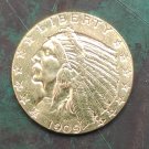US 1909 Indian Head Quarter Eagle $5 Five Dollars Copy Coin