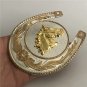 Western Gold Horseshoe Horse Head Cowboy Belt Buckle For Men
