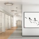 Japanese Red Cranes Print, Black White Oriental Asian Sumie Wall Art Gift Her Him