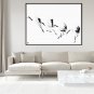 Japanese Red Cranes Print, Black White Oriental Asian Sumie Wall Art Gift Her Him