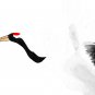 Japanese Red Cranes Print, Black White Oriental Asian Sumie Wall Art Gift Her Him