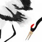 Japanese Red Cranes Print, Black White Oriental Asian Sumie Wall Art Gift Her Him