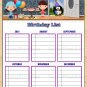 Birthday List Printable