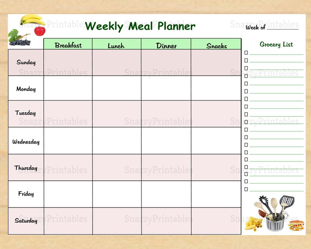 Weekly Meal Planner with Grocery List Printable