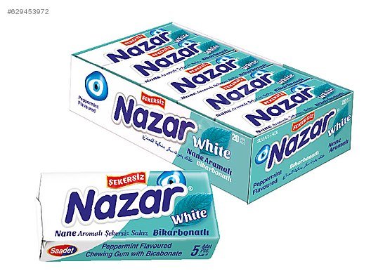 NAZAR TURKISH CHEWING GUM Peppermint Flavoured with Bicarbonate 5 sticks x 20 packs =100 pcs