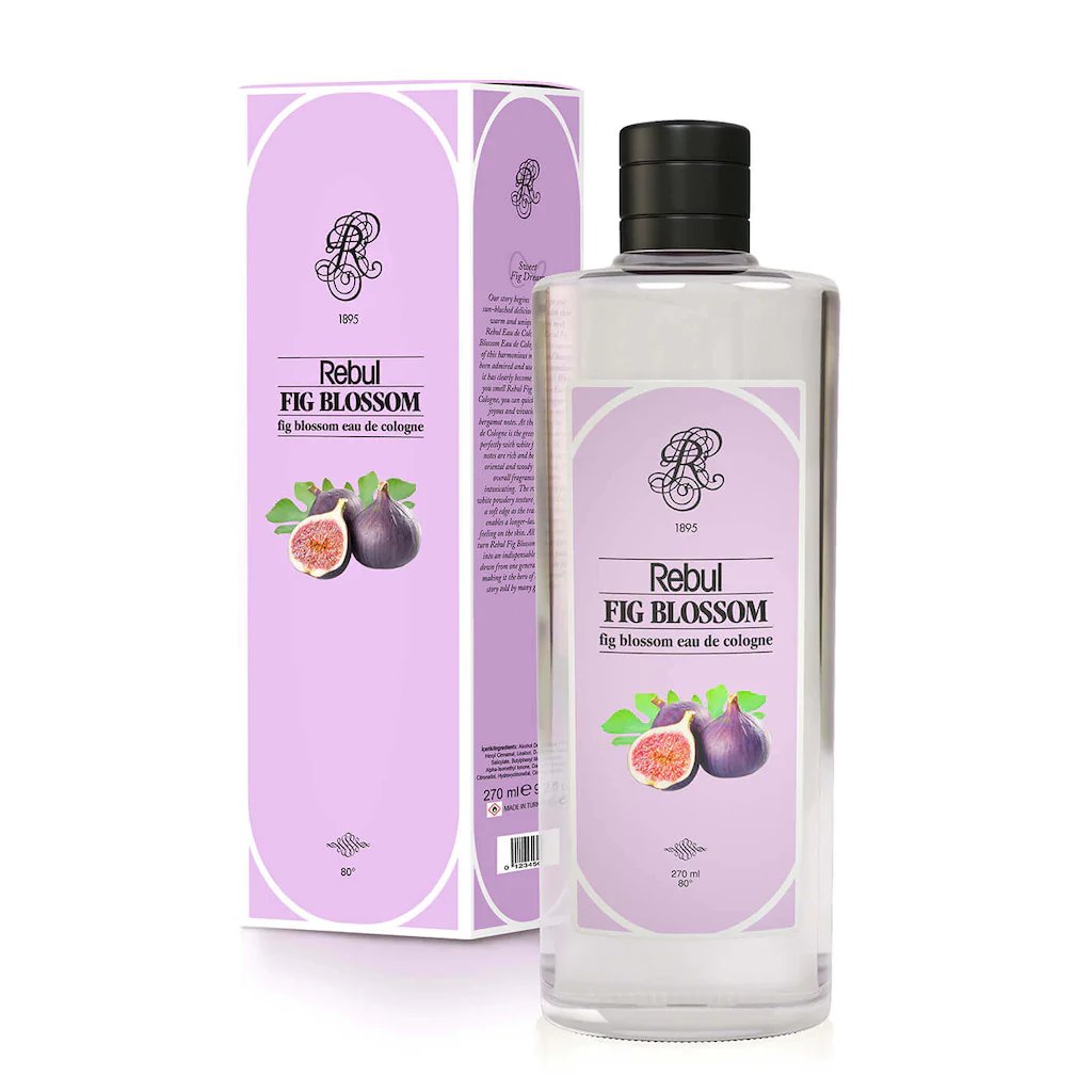 Rebul Turkish Premium Eau De Cologne Fig Blossom 270ml / 9 oz  in a glass bottle