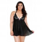 Fantasy Lingerie Pleated Halter Lace Cup Chemise G-String Set
