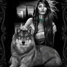 DGA Day of the Dead Art Harmony Wolf Queen Size Soft Plush Blanket Native Woman