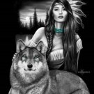 DGA Native Girl and Wolf Stretched Canvas Signed Wall Art 12x16 Inches Harmony
