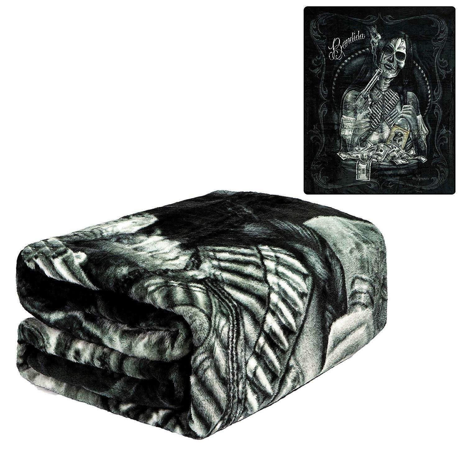 DGA Day of the Dead Bandida Guns Queen Size Soft Plush Lightweight Blanket