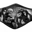 DGA Day of the Dead Chicano Art Ride Or Die Lovers Rockabilly Face Mask w/Filter