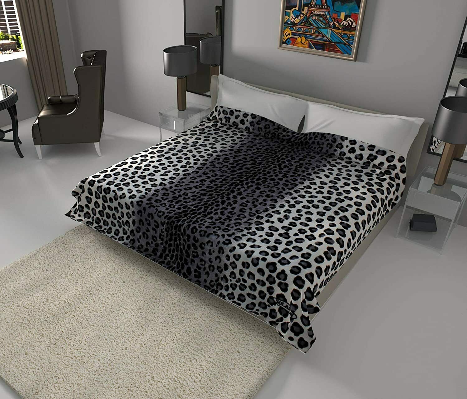 Solaron Classic Leopard Korean Thick Mink Soft Plush King Size Blanket Black