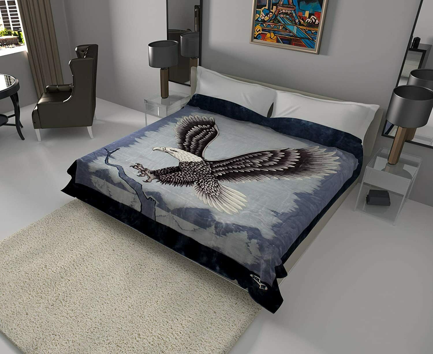 Solaron Original Bald Eagle Korean Mink Soft Plush King Size Blanket Blue