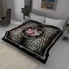 Solaron Classic Leopard Flower Roses Korean Mink Blanket Queen Size - Black
