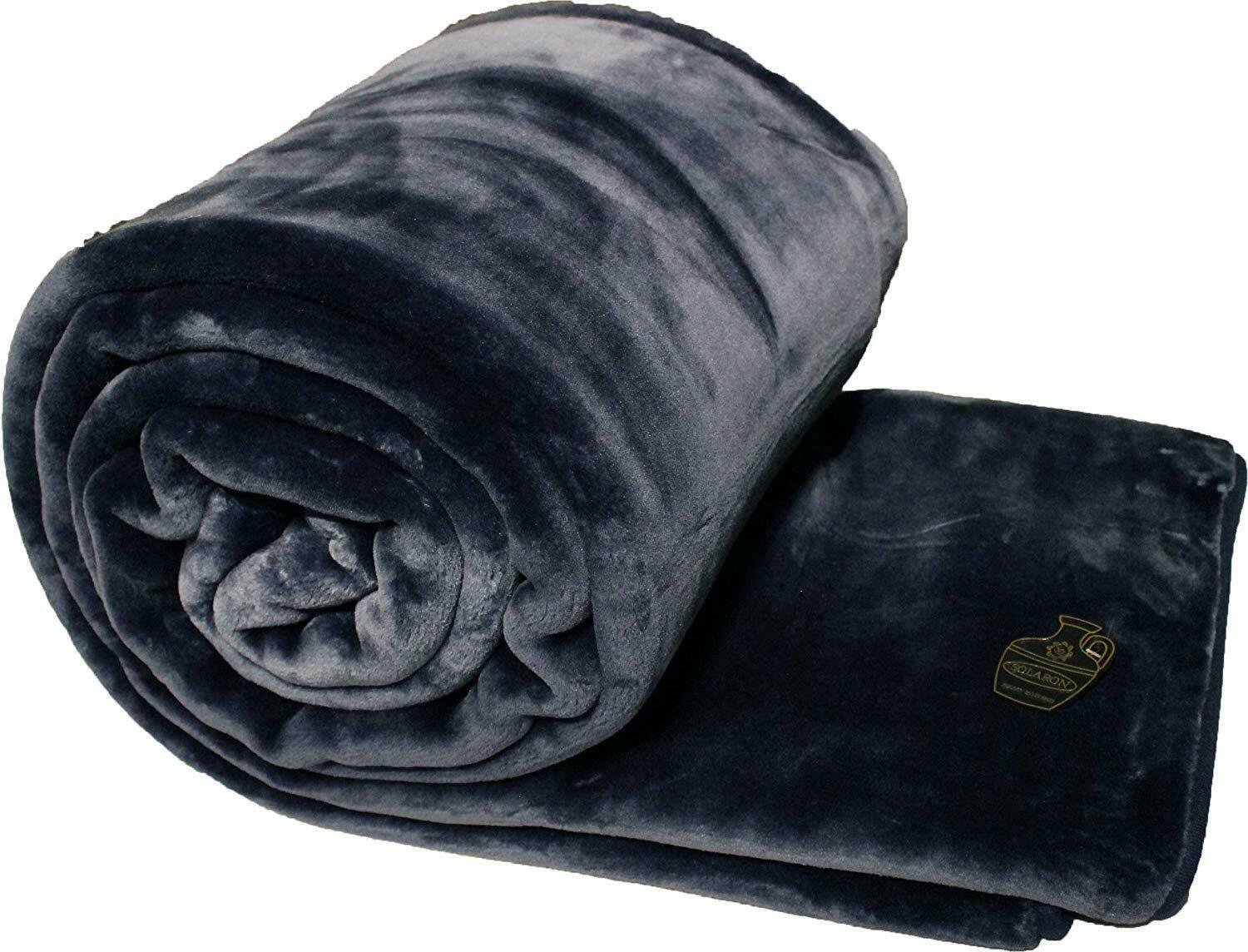Solaron King Size Blanket Thick Ultra Fine Polyester Mink Plush Solid Navy Blue