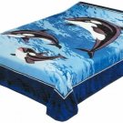 Solaron Classic Orca Killer Whales Korean Thick Mink Plush King Size Blanket