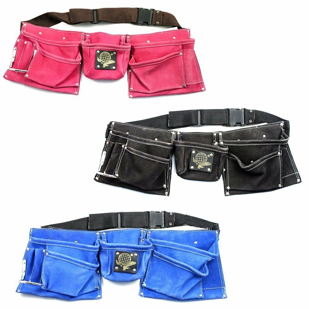 Deluxe Carpenter Tool Belt Pouch Heavy Duty Suede Leather Fits Hammer