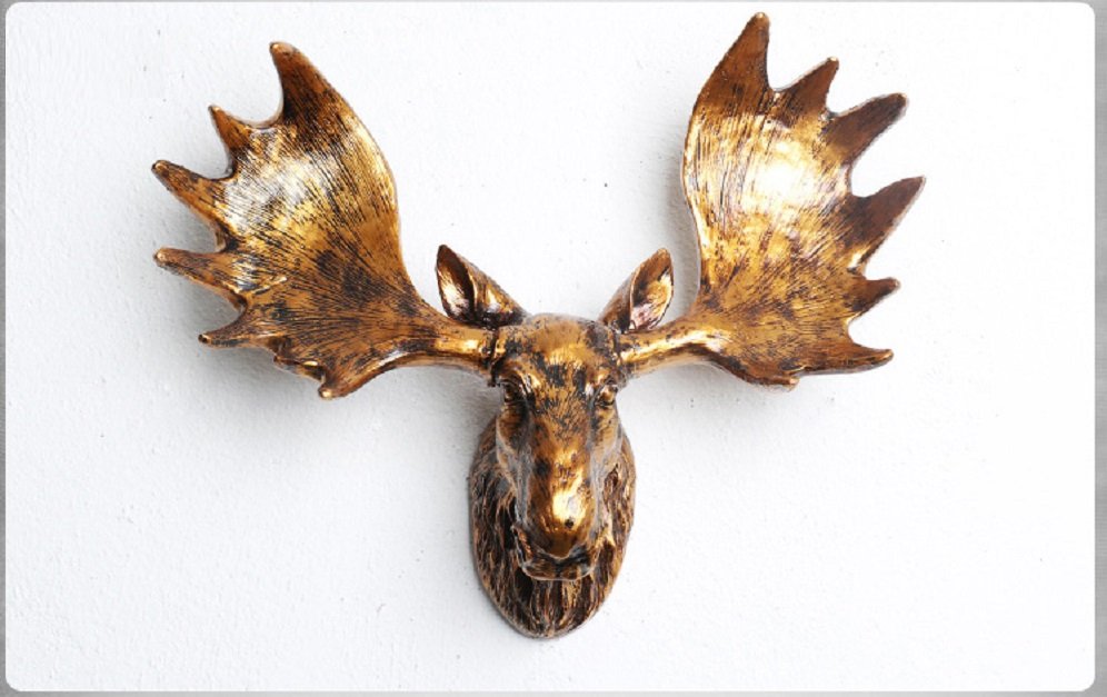 Resin Deer Head Mount Wall Art Sculpture 16.9 inch, Moose Statue Faux Taxidermy Ornaments