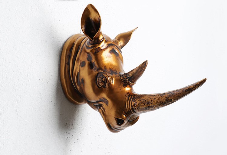 Resin Rhino Head Mount Wall Sculpture Rhinoceros Statue Faux Taxidermy Ornaments