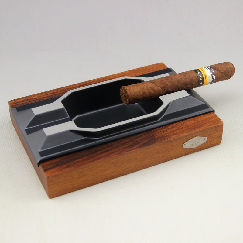 JiFENG Cigarette Ashtray Cigar Ashtray Brown Wood Body Metal Cigar Holers 2 Slot Cigars