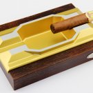 JiFENG Cigarette Ashtray Cigar Ashtray Brown Wood Body Metal Cigar Holers 2 Slot Cigars
