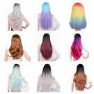Ombre Women's Wigs Synthetic Heat Resistant Hair Blond Pink Red Gray Purple 65cm