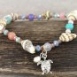 TURTLE CHARM MULTI-COLOR AND SHELL BEADED BRACELET