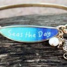 "SEA THE DAY" SURFBOARD WITH GLODTONE SEAHORSE CHARM