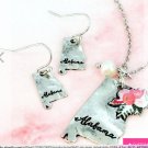 FLOWER BOUQUET BURNISHED SILVERTONE ALABAMA NECKLACE AND EARRING SET
