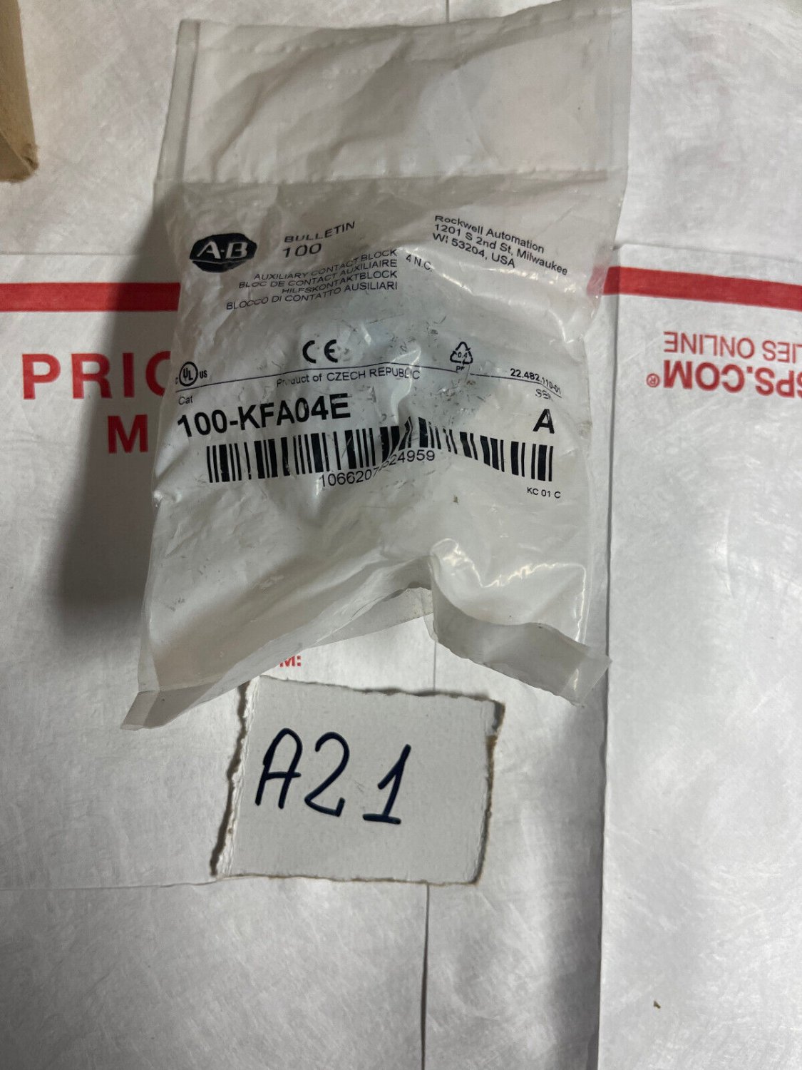 AB ROCKWELL 100-KFA04E AUXILIARY CONTACT BLOCK SER.A 600VAC 10A-FREE SHIPPING