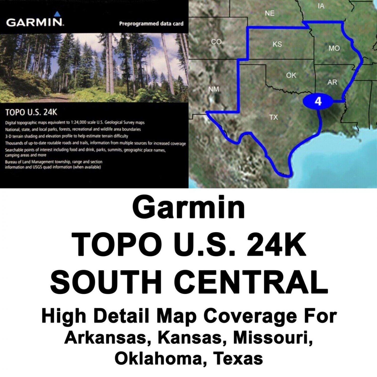 Garmin TOPO U.S. 24K SOUTH CENTRAL - Maps GPS Data Card USA Topographic Region