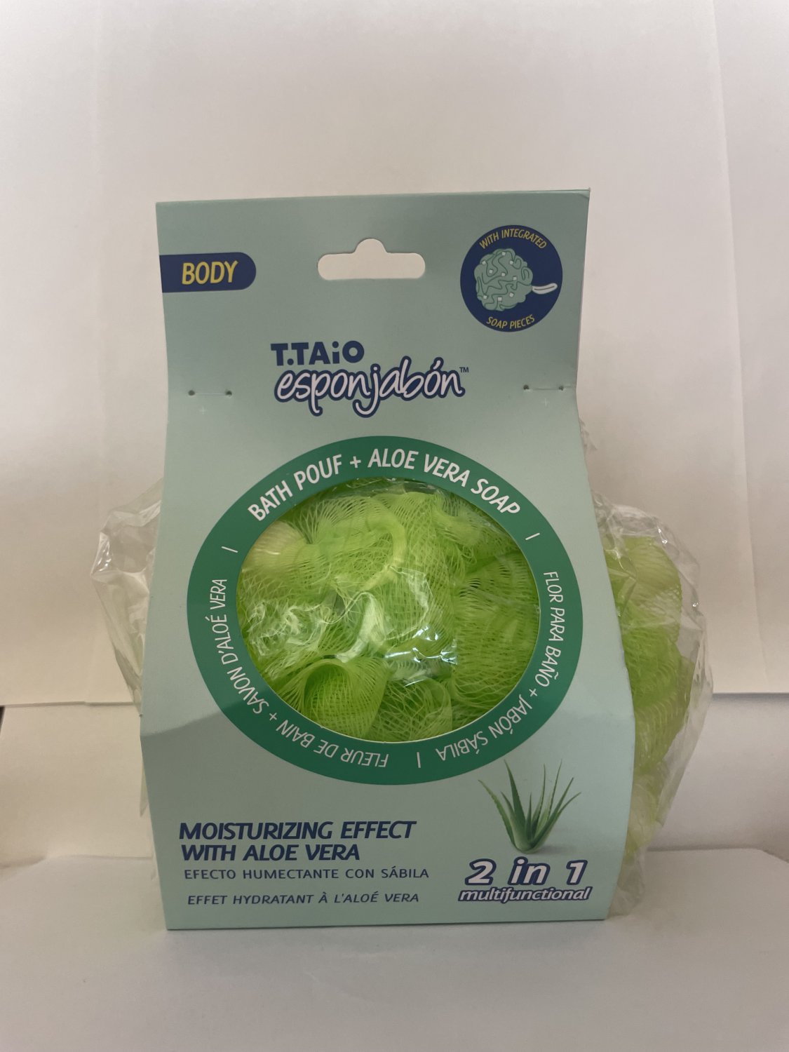T.Taio Esponjabon Aloe Vera Bath Pouf + Lavender Soap 2 in 1