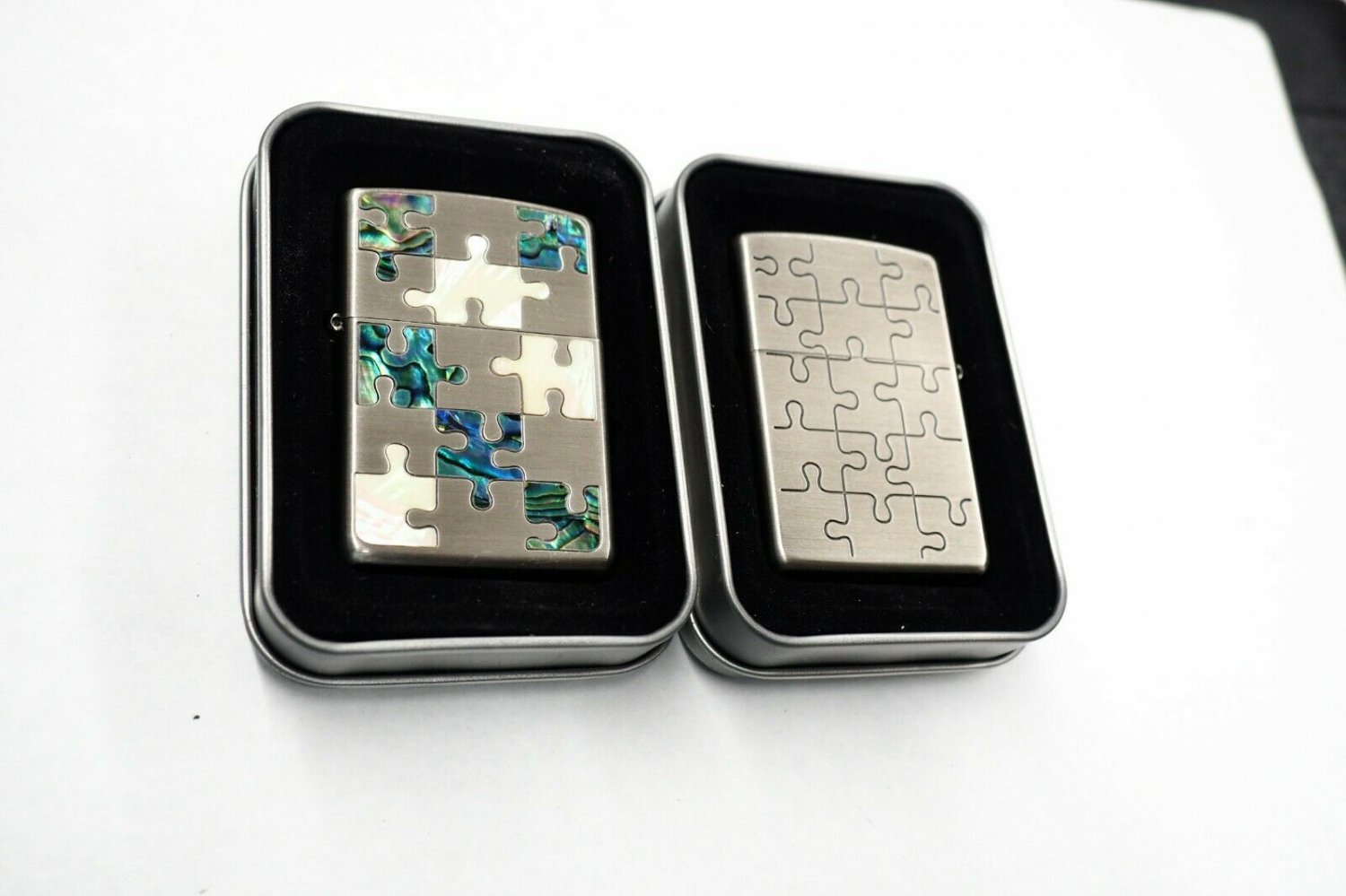 Gorgeous 2 Sided Silver Inlaid Shell Jigsaw Puzzle   Lighter FREE INTERNATIONAL SHIPPING