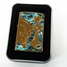 Gorgeous Brass Inlaid Abalonie Shell Skull & Cross   Lighter FREE INTERNATIONAL SHIPPING