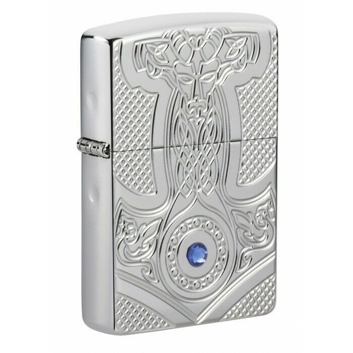 Zippo Lighter: Medieval Design, Armor - High Polish Chrome Free U.S. Shipping