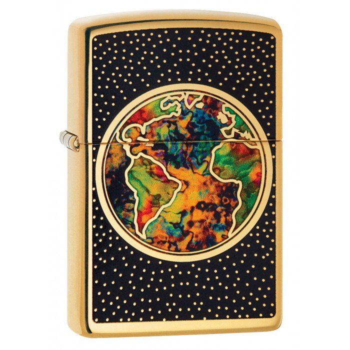 Zippo Lighter: Planet Earth, Fusion - High Polish Brass Free US Shipping